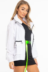 White Hooded Zip Front Rain Parka - Leticia