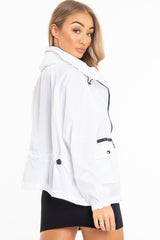 White Hooded Zip Front Rain Parka - Leticia