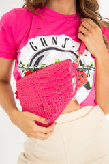 Pink Faux Croc Saddle Bag - Stevi