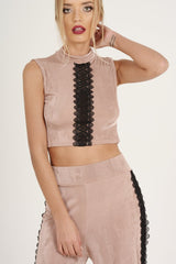 Mauve Crochet Trim Wide Leg Co-ord - Devlin