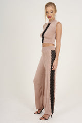 Mauve Crochet Trim Wide Leg Co-ord - Devlin