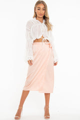 White Chiffon Balloon Sleeve Crop Tie Front Blouse - Amelia