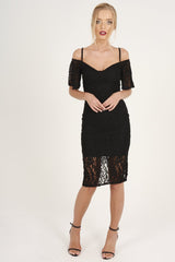 Black Lace Cut Shoulder Midi Dress - Brodi