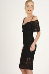 Black Lace Cut Shoulder Midi Dress - Brodi