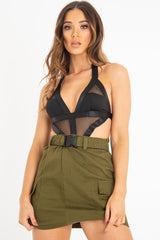 Black Net Bandage Plunge Cut Out Bodysuit - Madison