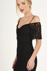 Black Lace Cut Shoulder Midi Dress - Brodi