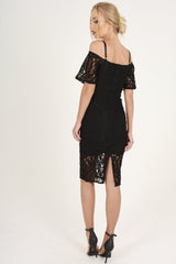 Black Lace Cut Shoulder Midi Dress - Brodi