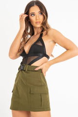 Black Net Bandage Plunge Cut Out Bodysuit - Madison