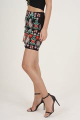 Black Embroidered Skirt - Sonia