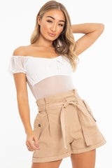 White Mesh Puff Sleeve Tie Front Bodysuit - Suki