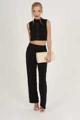 Black Crochet Trim Wide Leg Co-ord - Devlin