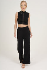 Black Crochet Trim Wide Leg Co-ord - Devlin