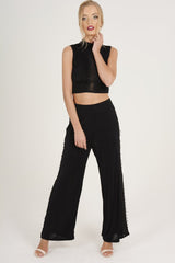 Black Crochet Trim Wide Leg Co-ord - Devlin