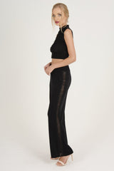 Black Crochet Trim Wide Leg Co-ord - Devlin