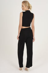 Black Crochet Trim Wide Leg Co-ord - Devlin