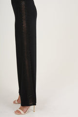 Black Crochet Trim Wide Leg Co-ord - Devlin