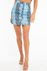 Blue Snake Print Trucker Jacket Mini Skirt Co-Ord - Kiera