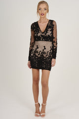 Black Crochet V Neck Mini Dress - Tinashe
