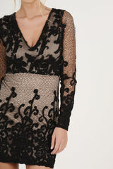Black Crochet V Neck Mini Dress - Tinashe