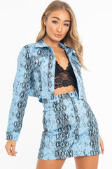 Blue Snake Print Trucker Jacket Mini Skirt Co-Ord - Kiera