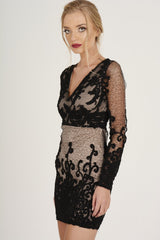 Black Crochet V Neck Mini Dress - Tinashe