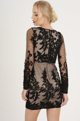 Black Crochet V Neck Mini Dress - Tinashe