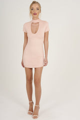 Pink Suede Choker Neck Dress - Alani