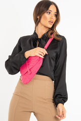 Pink Faux Croc Saddle Bag - Stevi