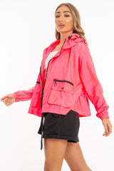 Neon Pink Hooded Zip Front Rain Parka - Leticia