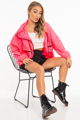 Neon Pink Hooded Zip Front Rain Parka - Leticia