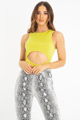 Yellow Cut Out Racer Neck Sleeveless Bodysuit - Kourtney