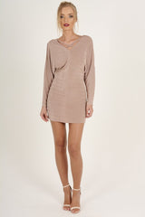 Mauve Batwing Cold Shoulder Mini Dress - Sonia