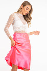 White Dot Mesh High Neck Long Sleeve Top - Shine