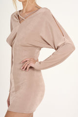 Mauve Batwing Cold Shoulder Mini Dress - Sonia