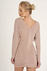 Mauve Batwing Cold Shoulder Mini Dress - Sonia