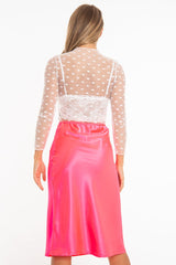 White Dot Mesh High Neck Long Sleeve Top - Shine