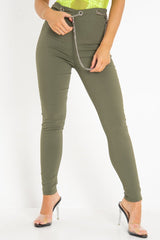 Khaki Woven Chain Front Tailored Trousers - Cyndi