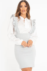 Grey Ruffle Front Pinafore Dress - Elya