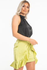 Black Satin High Neck Keyhole Detail Bodysuit - Kalina