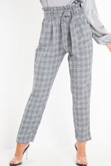 Grey Check Paper Bag Trousers - Irma