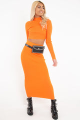 Orange High Neck Rib Knit Crop Jumper - Emogene