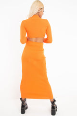 Orange Rib Knitted Midi Skirt - Kloey