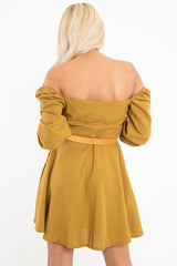 Olive Green Button Front Skater Dress - Candice