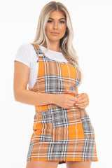 Orange Check Ring Detail Pinafore Dress - Blaire