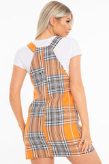 Orange Check Ring Detail Pinafore Dress - Blaire