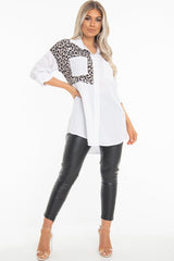 White Leopard Print Insert Button Down Shirt - Shelby