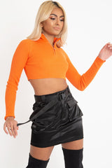 Orange Half Zip Rib Crop Jumper - Elisea