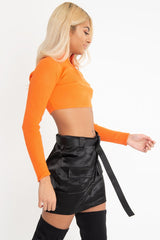 Orange Half Zip Rib Crop Jumper - Elisea