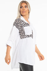 White Leopard Print Insert Button Down Shirt - Shelby