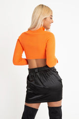 Orange Half Zip Rib Crop Jumper - Elisea